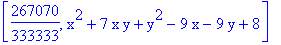 [267070/333333, x^2+7*x*y+y^2-9*x-9*y+8]